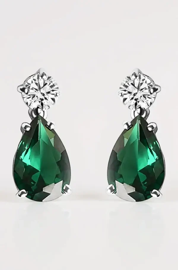 Sterling Silver Solitaire Green Necklace Jewellery Set With Earrings